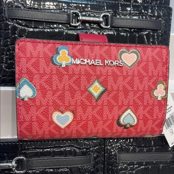 MICHAEL KORS Jet Set Md Printed Signature Logo Bifold Wallet
Dark Raspberry 
NWT - Picture 3 of 16